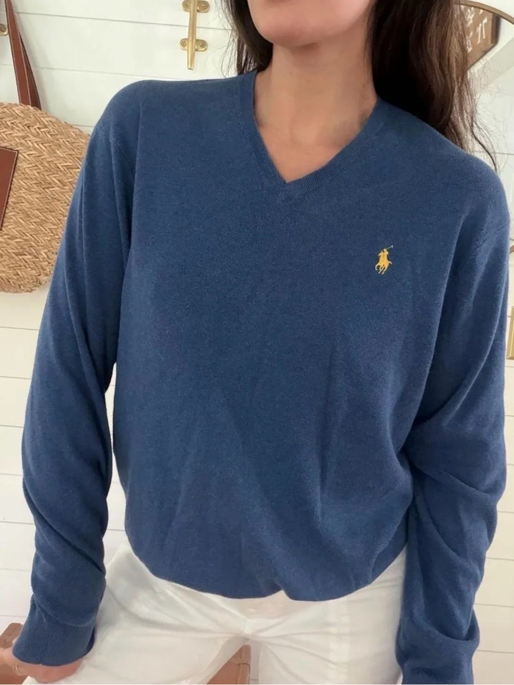 Polo Ralph Lauren Men’s Large Pima Cotton Blue V-Neck Sweater
